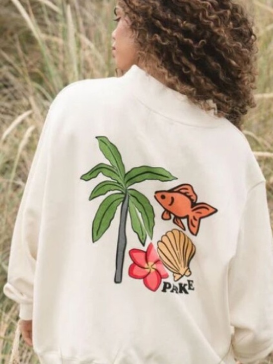 Parke Tops - Parke RARE Heritage Summerland Mockneck Cream Fish Shell Tropical Size Large XL